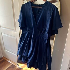 Consonen Women’s dress v-neck long sleeve waist tie ruffle skater dress/skort